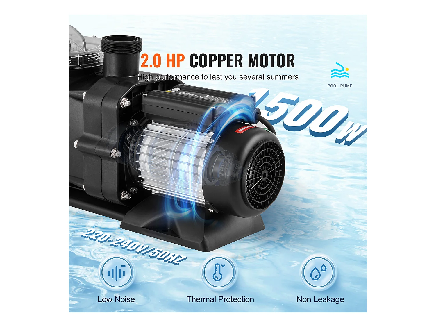 Bovengrondse Zwembadpomp SucceBuy, 2 pk, 115 GPM, 2850 RPM, UL-gecertificeerd