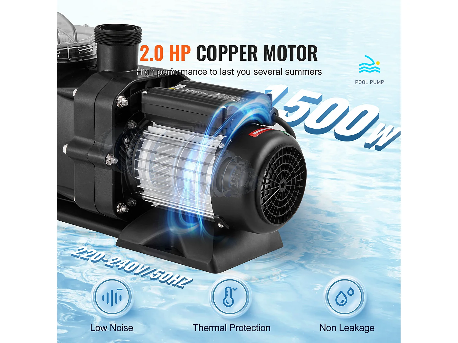 Bomba para Piscina Elevada SucceBuy, 2 CV, 115 GPM, 2850 RPM, con Certificación UL