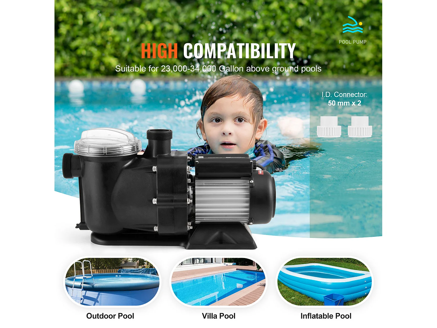 Bomba para Piscina Elevada SucceBuy, 2 CV, 115 GPM, 2850 RPM, con Certificación UL