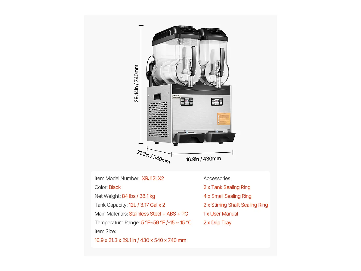 Machine à Granité SucceBuy Commerciale  2 x 12L , Machine à Smoothie Margarita, pour Supermarchés, Cafés, Restaurants, Bars