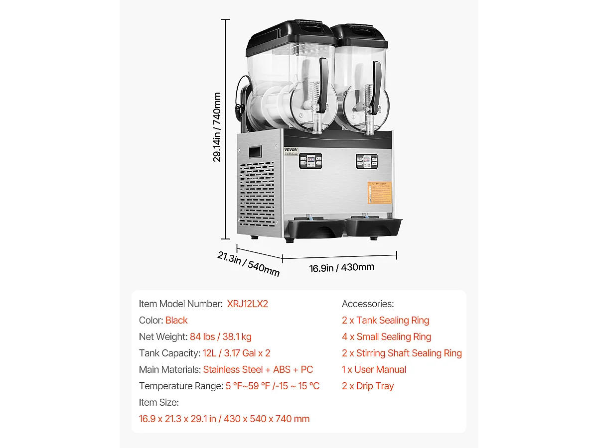 Machine à Granité SucceBuy Commerciale  2 x 12L , Machine à Smoothie Margarita, pour Supermarchés, Cafés, Restaurants, Bars