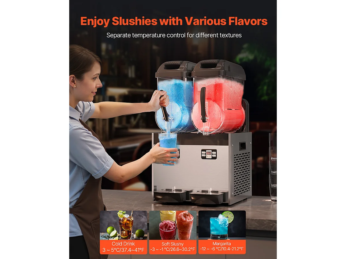 Machine à Granité SucceBuy Commerciale  2 x 12L , Machine à Smoothie Margarita, pour Supermarchés, Cafés, Restaurants, Bars