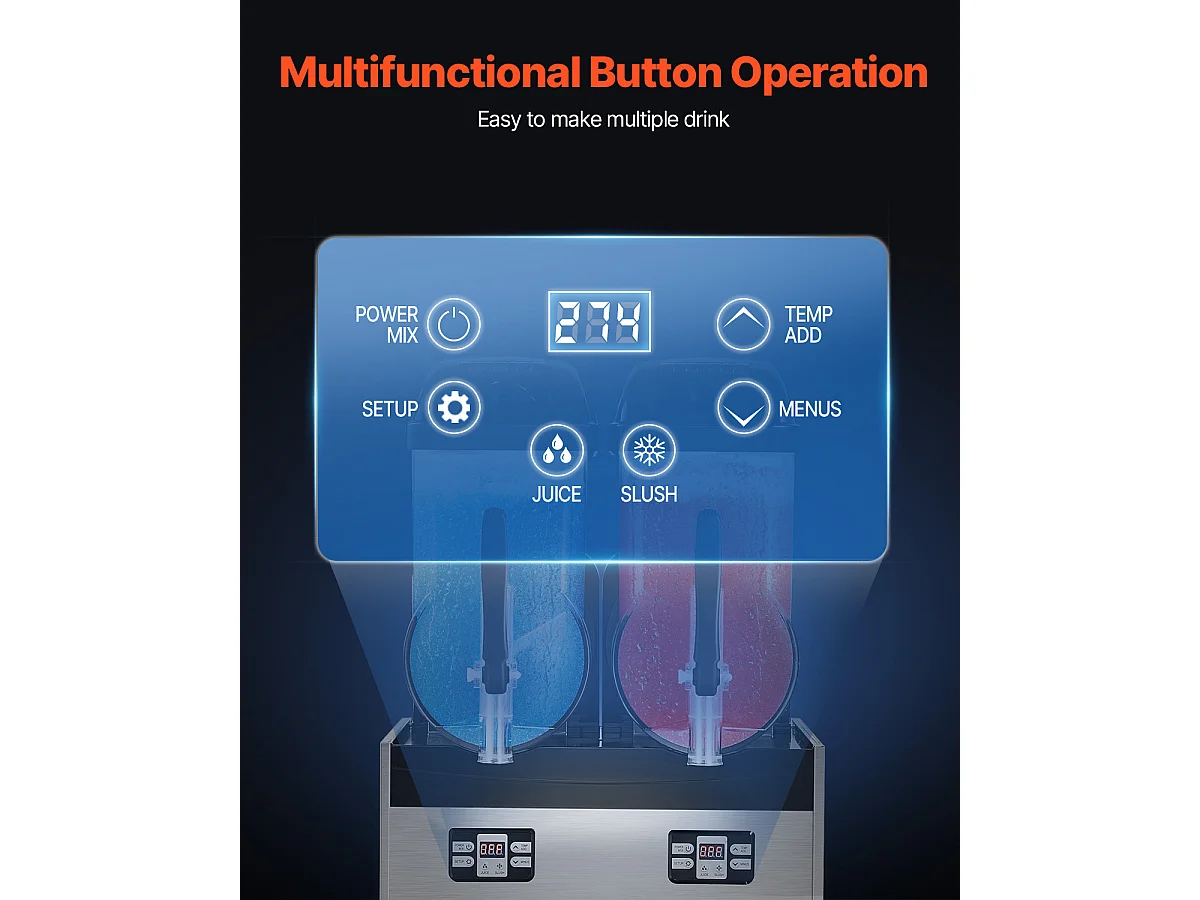 Machine à Granité SucceBuy Commerciale  2 x 12L , Machine à Smoothie Margarita, pour Supermarchés, Cafés, Restaurants, Bars