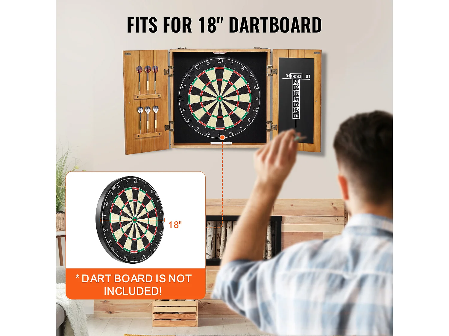 Kit Cible de Fléchettes et Armoire SucceBuy, Armoire à Fléchettes en Bois Massif, Assemblage Facile, pour Jeux de Cricket