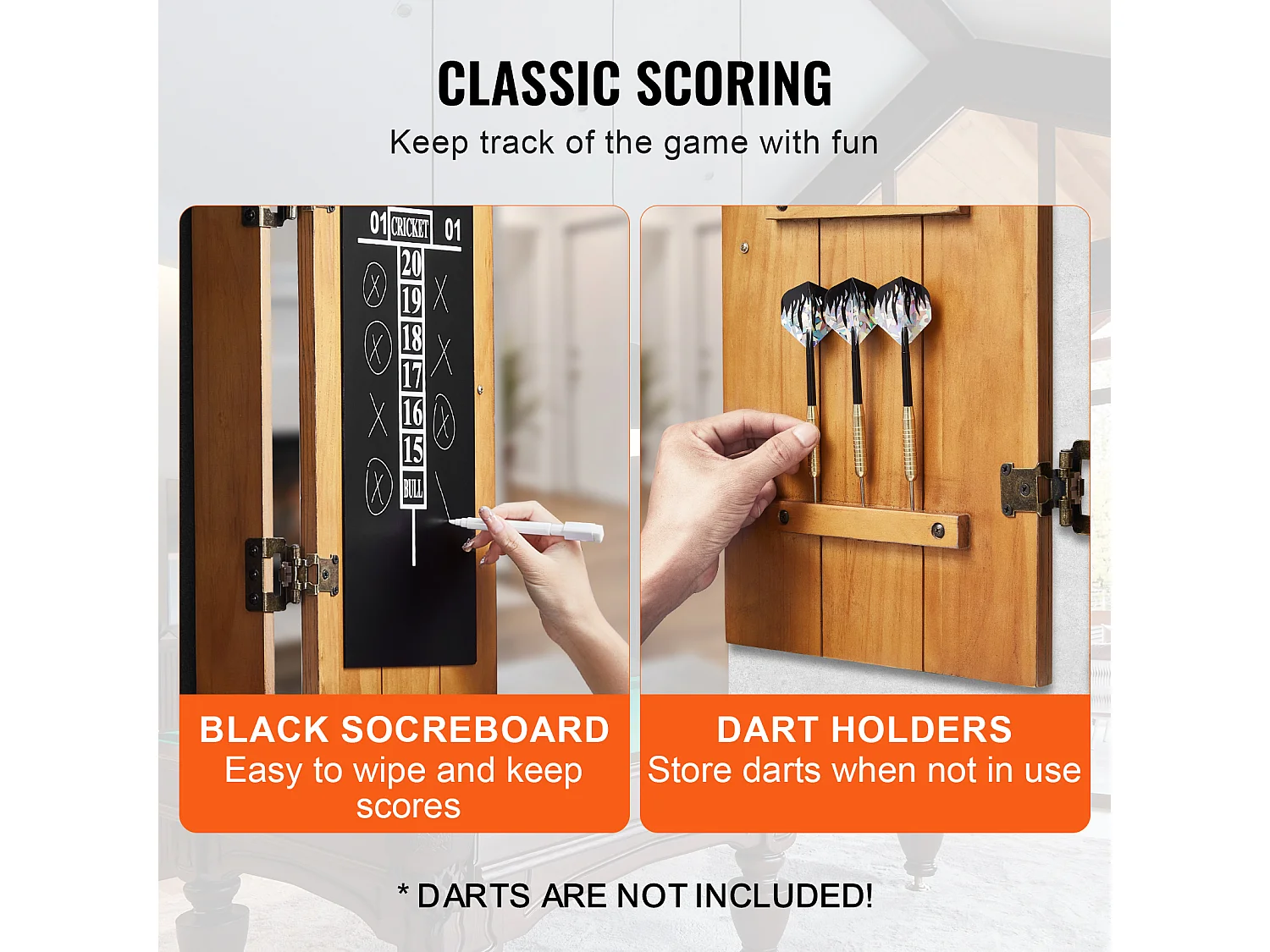 Kit Cible de Fléchettes et Armoire SucceBuy, Armoire à Fléchettes en Bois Massif, Assemblage Facile, pour Jeux de Cricket