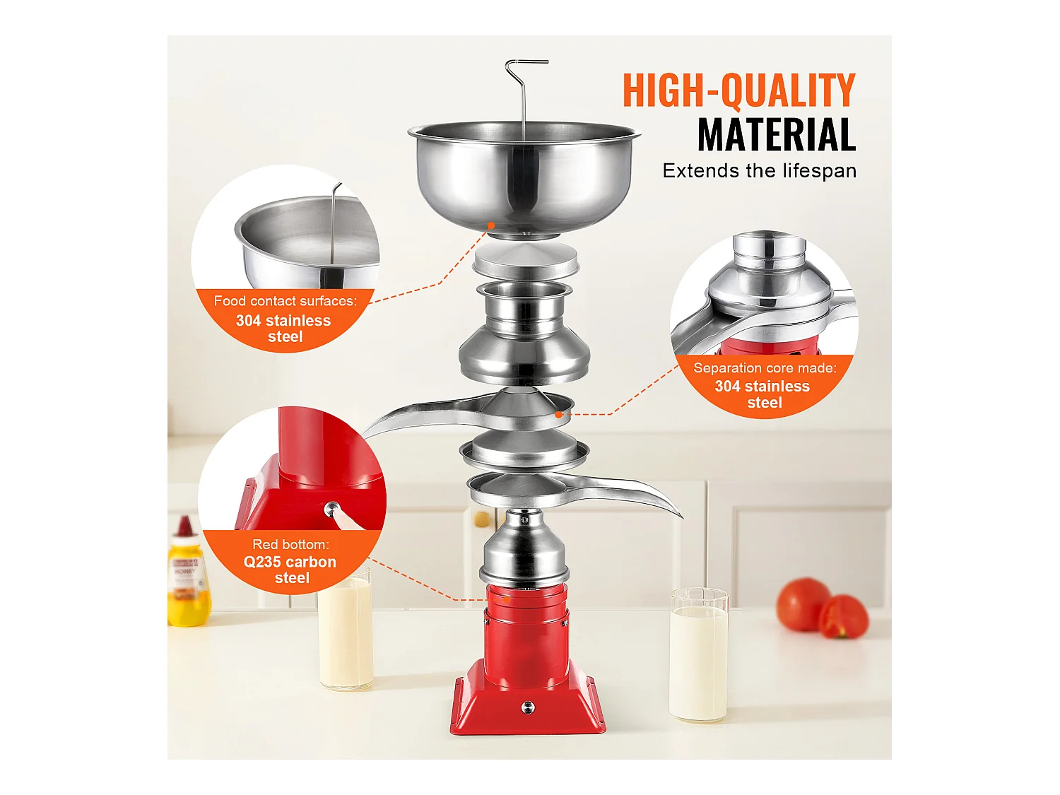 Séparateur de Crème Électrique SucceBuy 30 W, Sortie 100 L/H, 100-240 V, en Acier Inoxydable