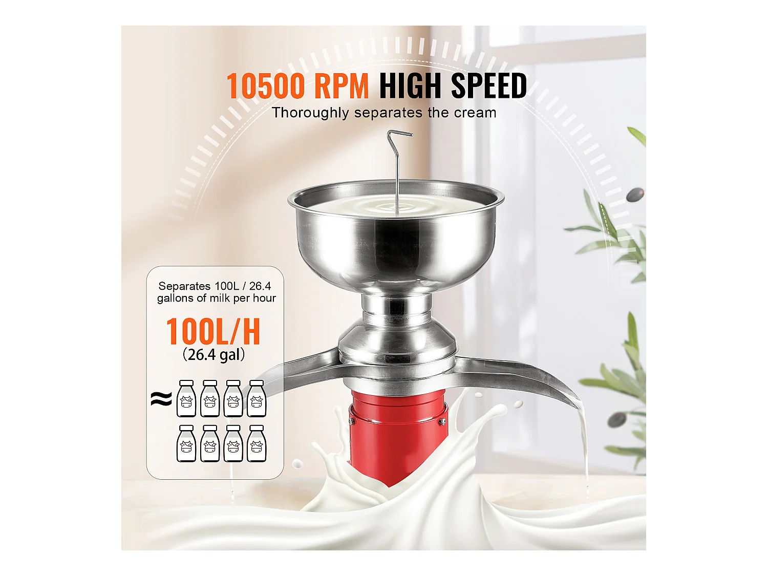Séparateur de Crème Électrique SucceBuy 30 W, Sortie 100 L/H, 100-240 V, en Acier Inoxydable