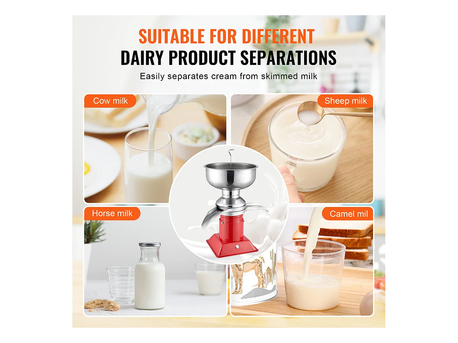 Séparateur de Crème Électrique SucceBuy 30 W, Sortie 100 L/H, 100-240 V, en Acier Inoxydable