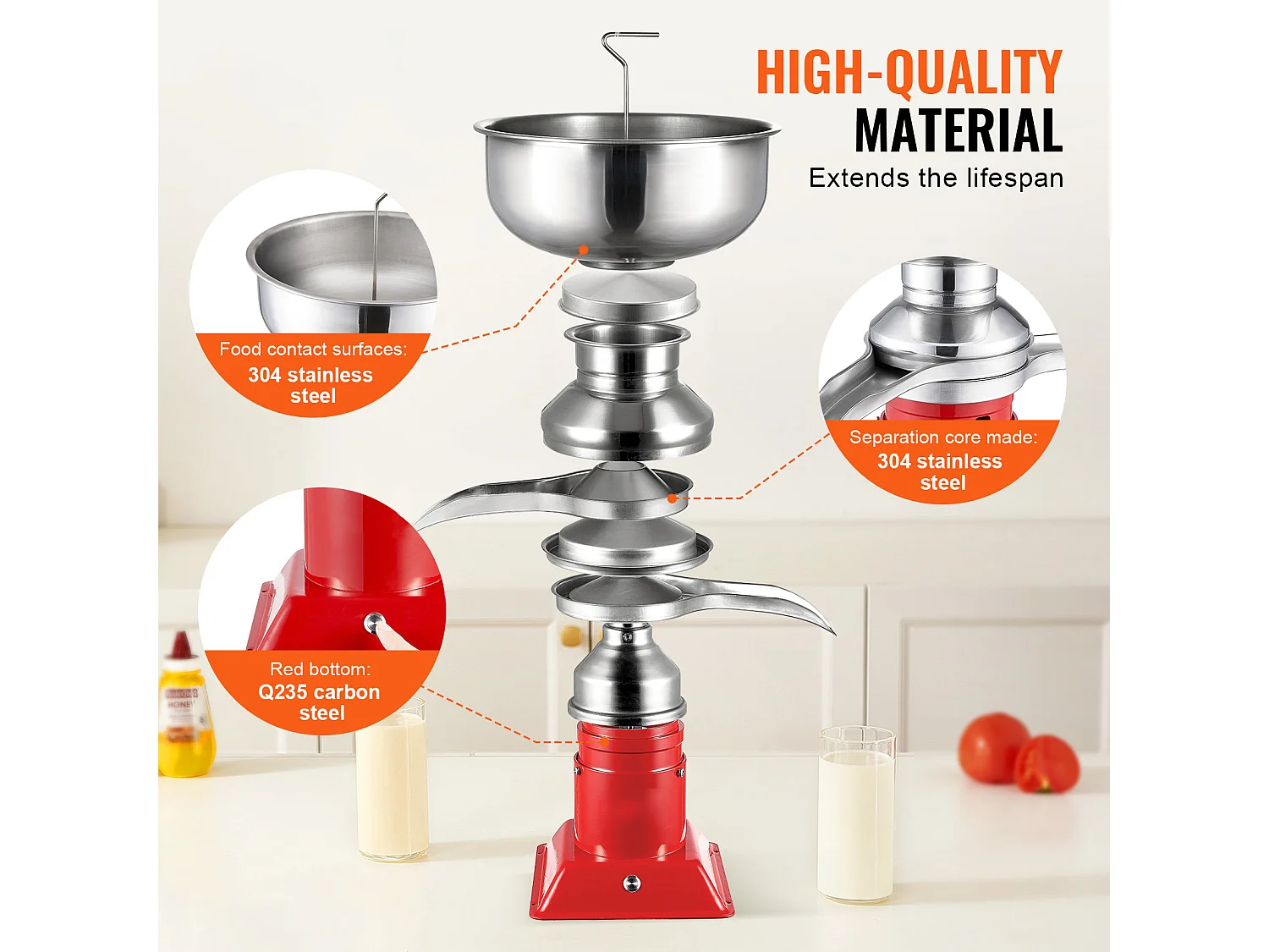 Séparateur de Crème Électrique SucceBuy 30 W, Sortie 100 L/H, 100-240 V, en Acier Inoxydable