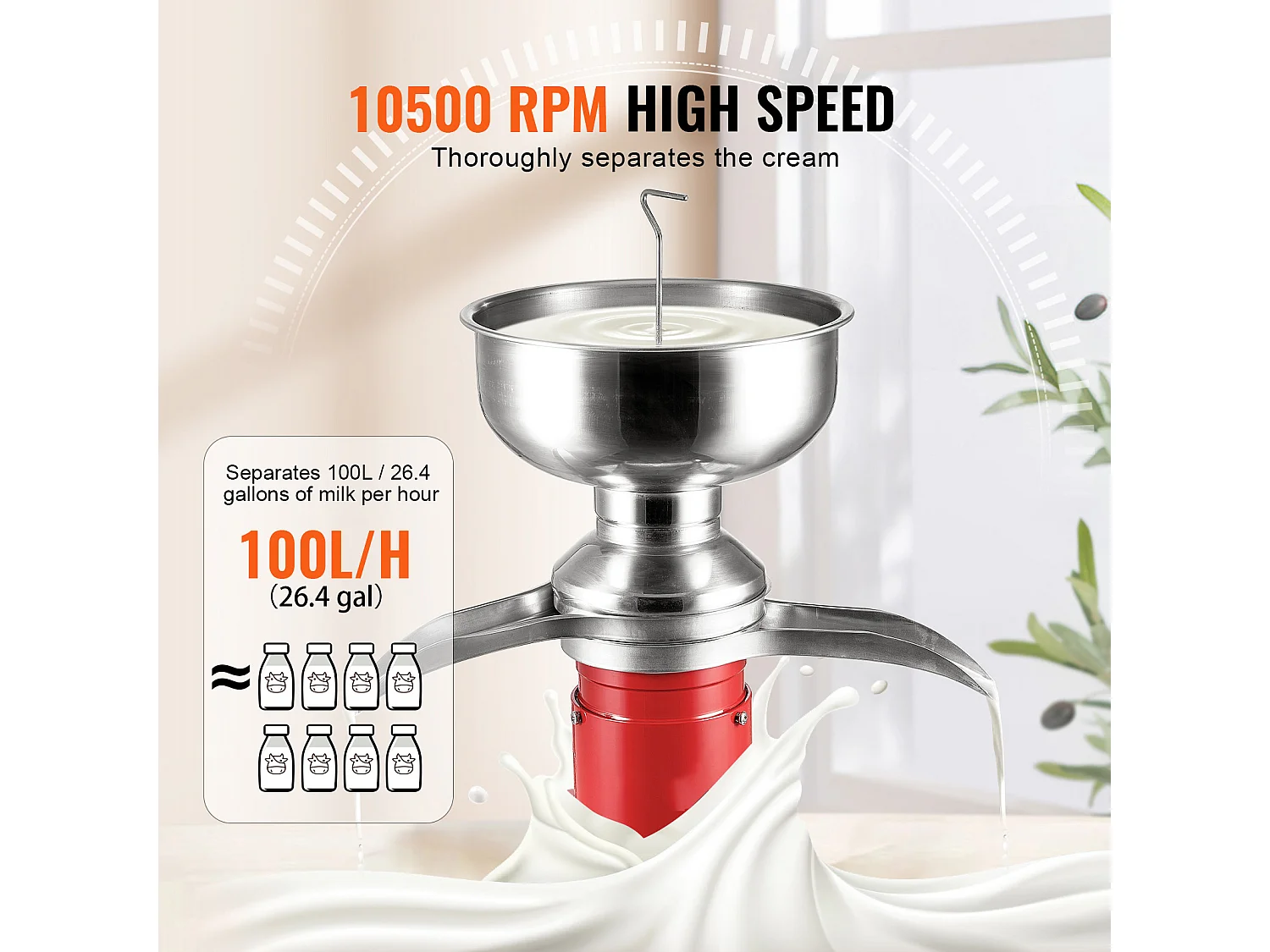 Séparateur de Crème Électrique SucceBuy 30 W, Sortie 100 L/H, 100-240 V, en Acier Inoxydable
