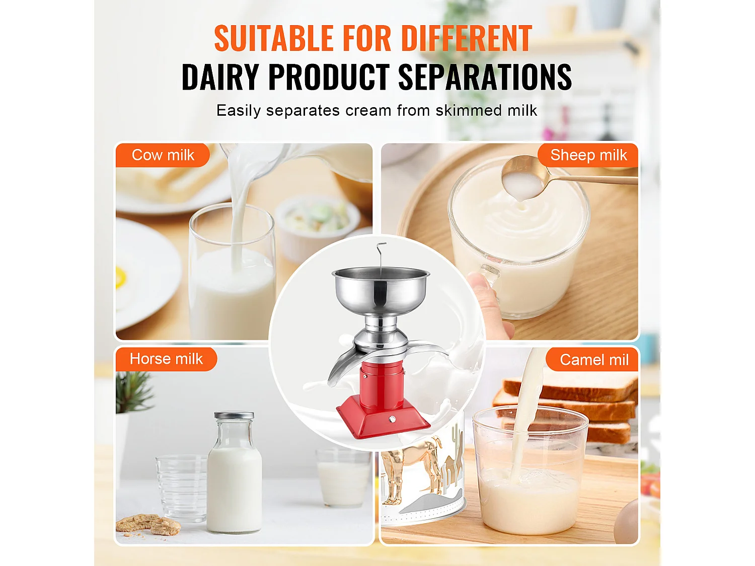 Séparateur de Crème Électrique SucceBuy 30 W, Sortie 100 L/H, 100-240 V, en Acier Inoxydable