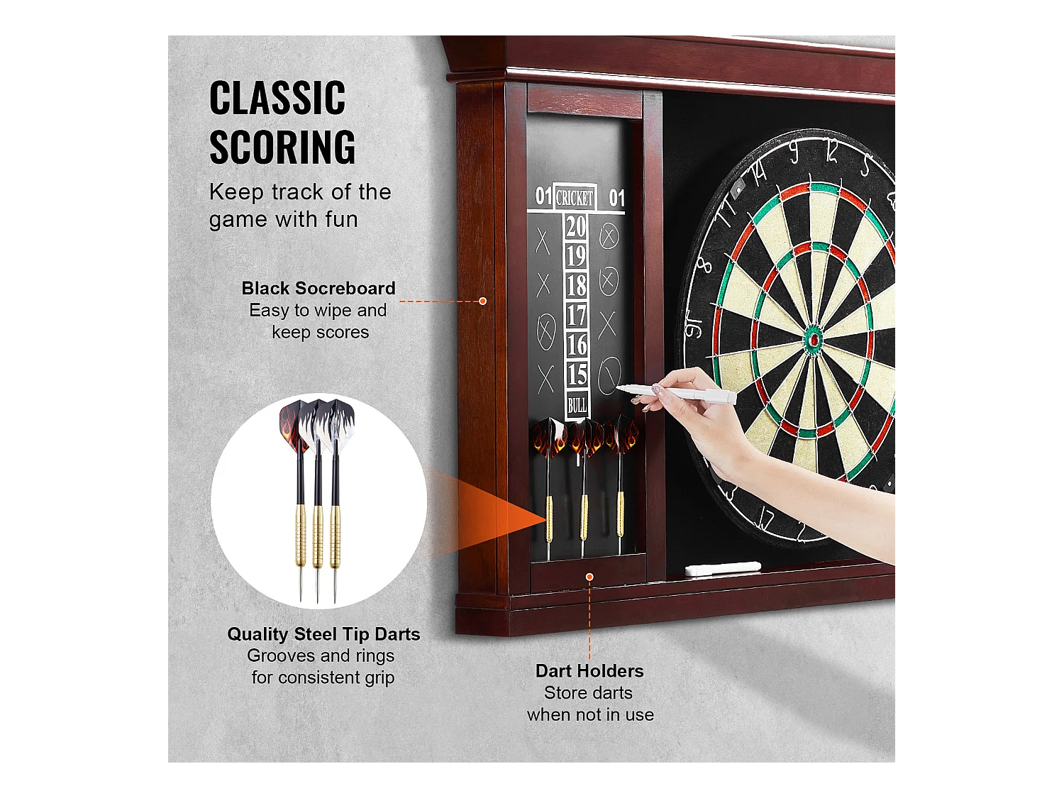 Kit Cible de Fléchettes et Armoire SucceBuy, Tous les Accessoires Inclus