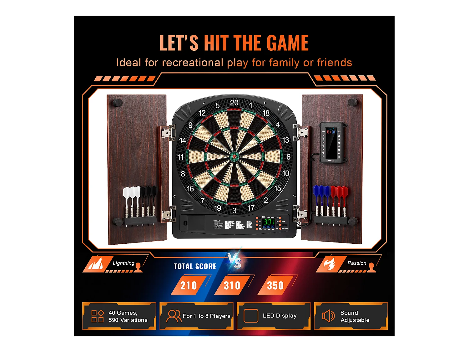 Kit Cible de Fléchettes et Armoire SucceBuy avec Accessoire Jeux de Cricket