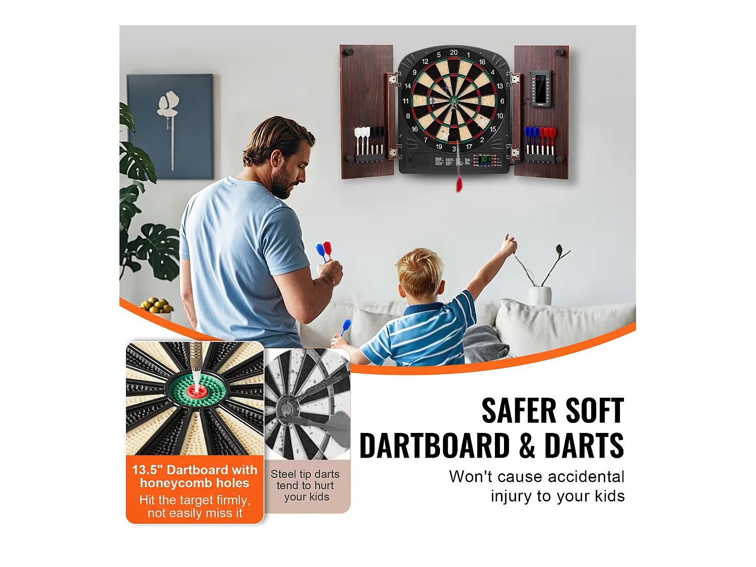 Kit Cible de Fléchettes et Armoire SucceBuy avec Accessoire Jeux de Cricket