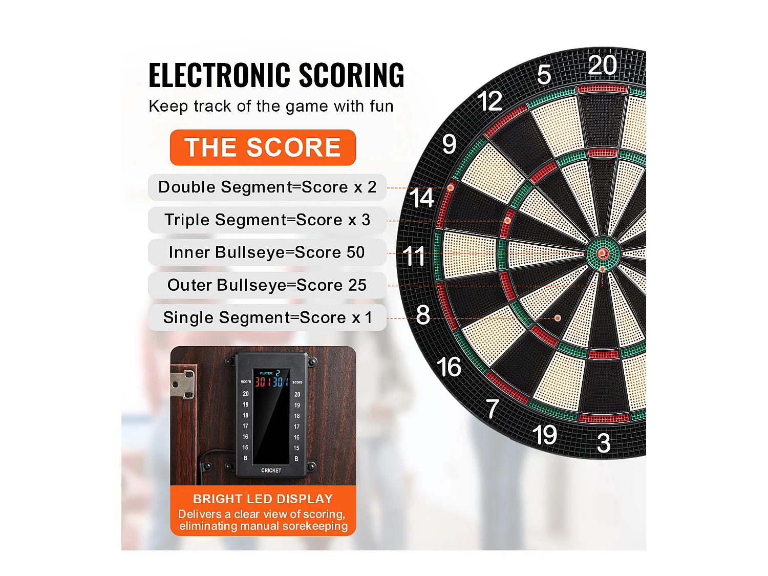 Kit Cible de Fléchettes et Armoire SucceBuy avec Accessoire Jeux de Cricket