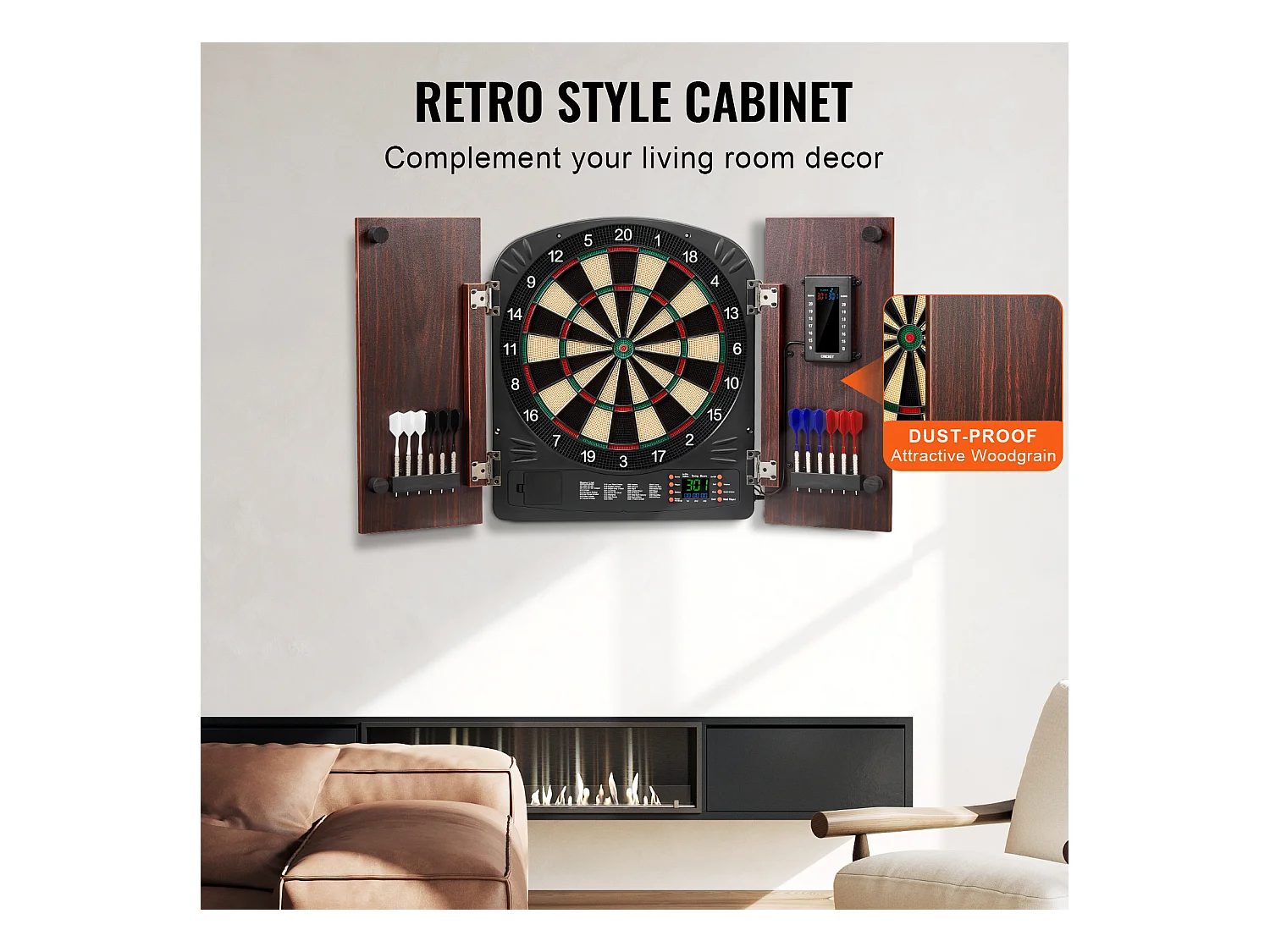 Kit Cible de Fléchettes et Armoire SucceBuy avec Accessoire Jeux de Cricket