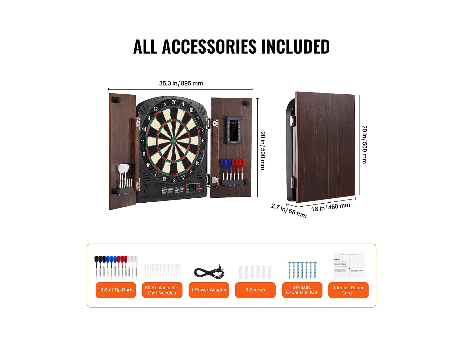 Kit Cible de Fléchettes et Armoire SucceBuy avec Accessoire Jeux de Cricket