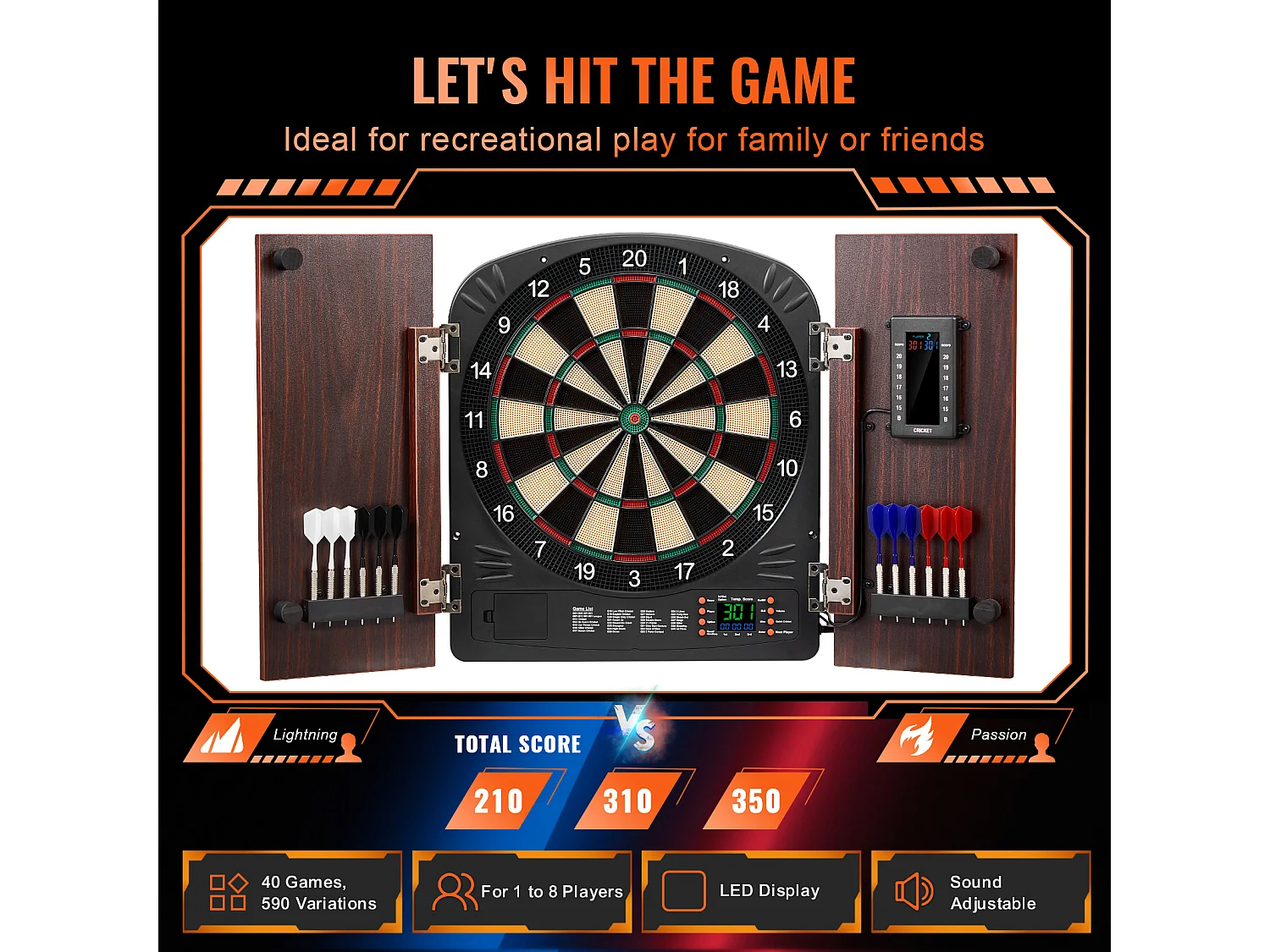 Kit Cible de Fléchettes et Armoire SucceBuy avec Accessoire Jeux de Cricket