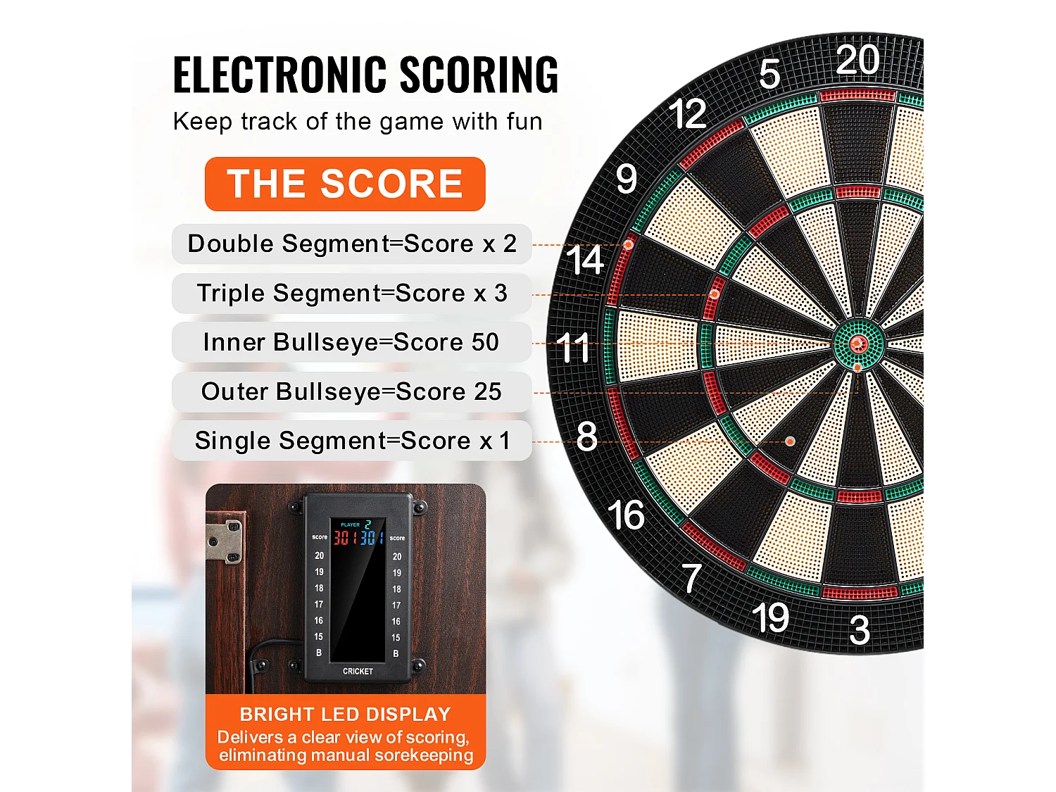 Kit Cible de Fléchettes et Armoire SucceBuy avec Accessoire Jeux de Cricket