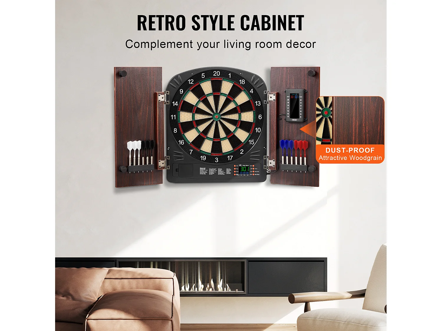 Kit Cible de Fléchettes et Armoire SucceBuy avec Accessoire Jeux de Cricket