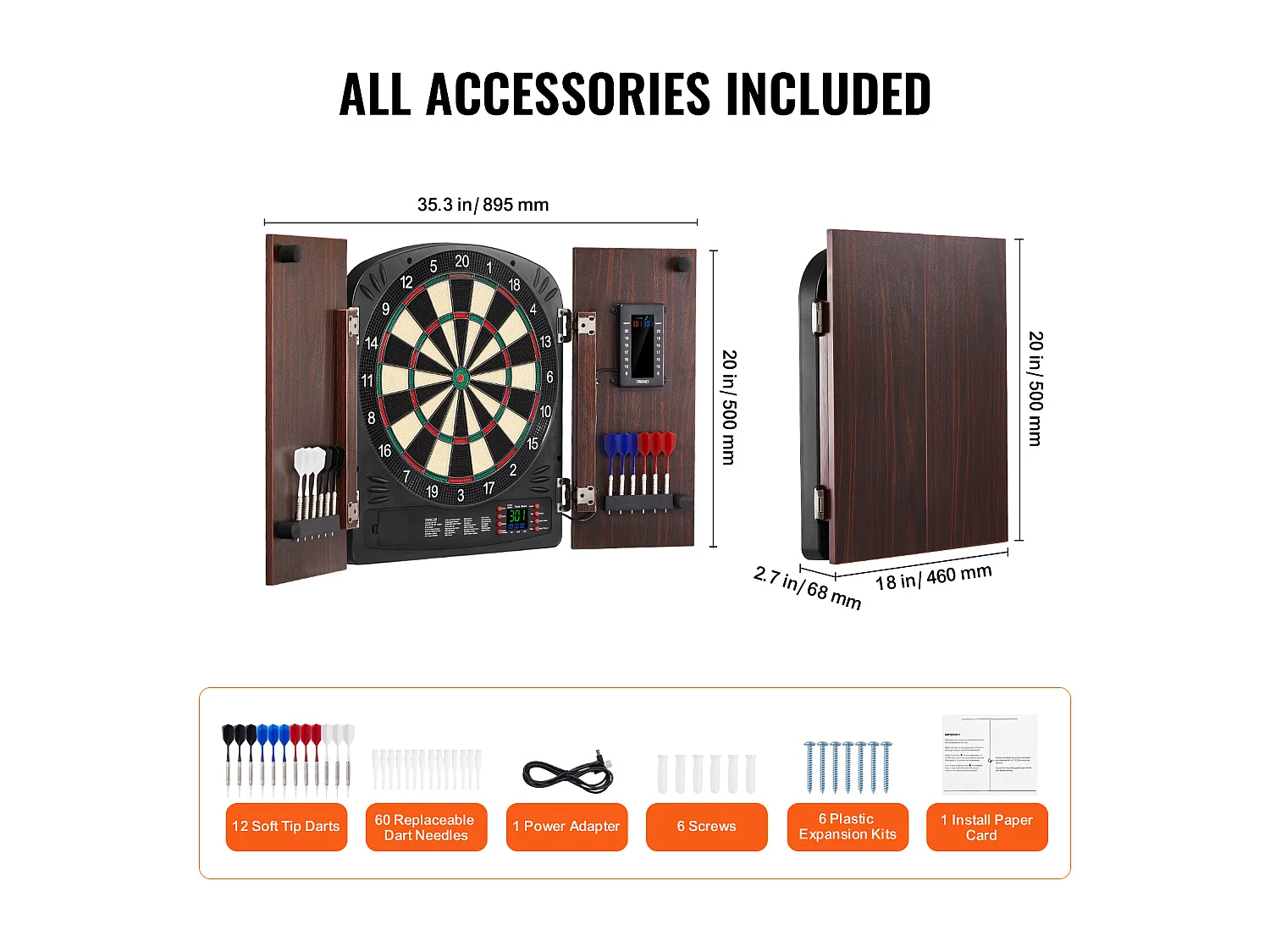 Kit Cible de Fléchettes et Armoire SucceBuy avec Accessoire Jeux de Cricket