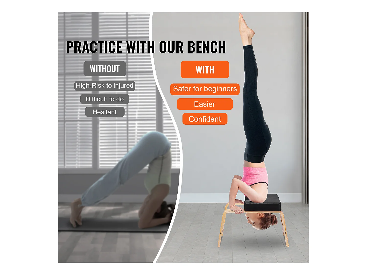 Banc de Yoga SucceBuy, Capacité de Charge 136 kg, pour Poirier, Entraînement de Fitness, Noir