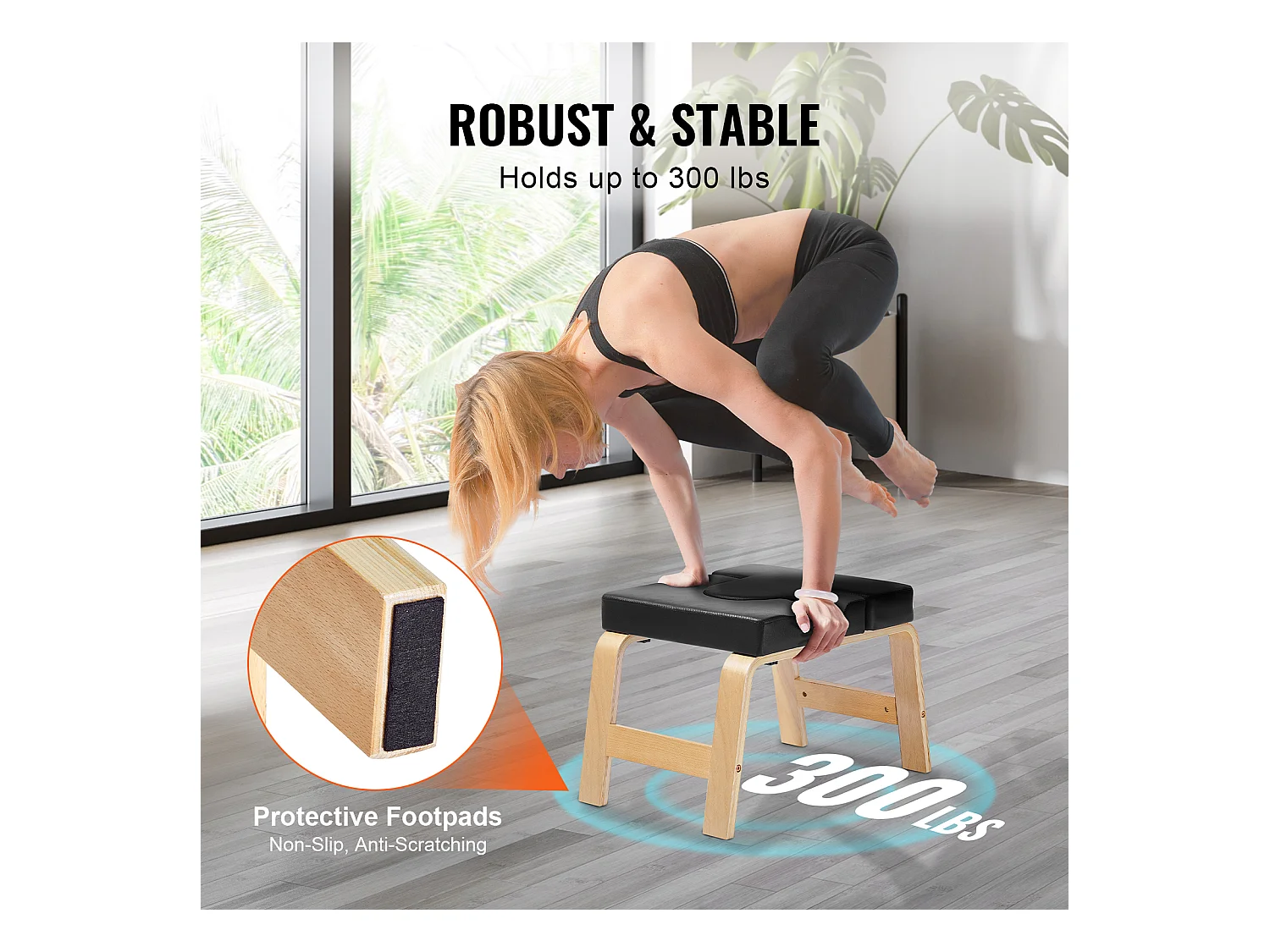 Banc de Yoga SucceBuy, Capacité de Charge 136 kg, pour Poirier, Entraînement de Fitness, Noir