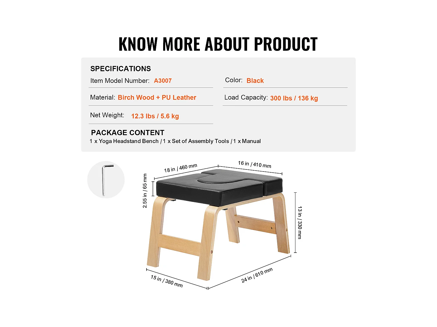 Banc de Yoga SucceBuy, Capacité de Charge 136 kg, pour Poirier, Entraînement de Fitness, Noir