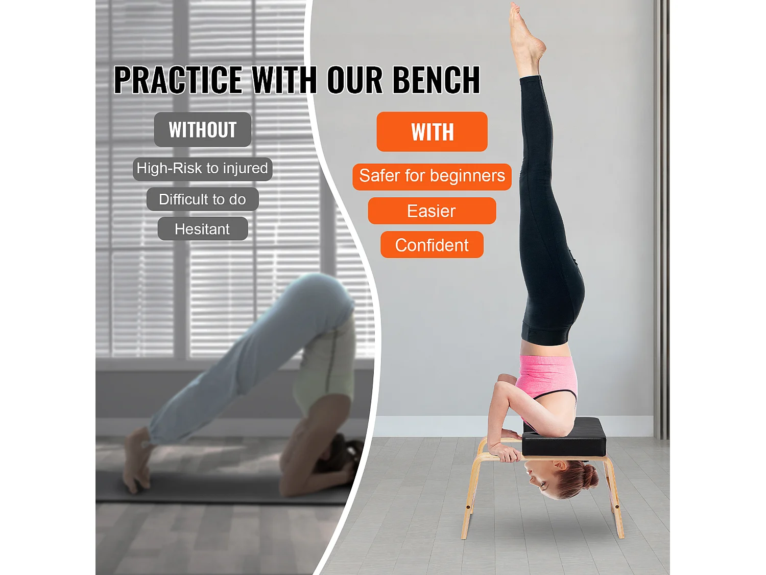 Banc de Yoga SucceBuy, Capacité de Charge 136 kg, pour Poirier, Entraînement de Fitness, Noir