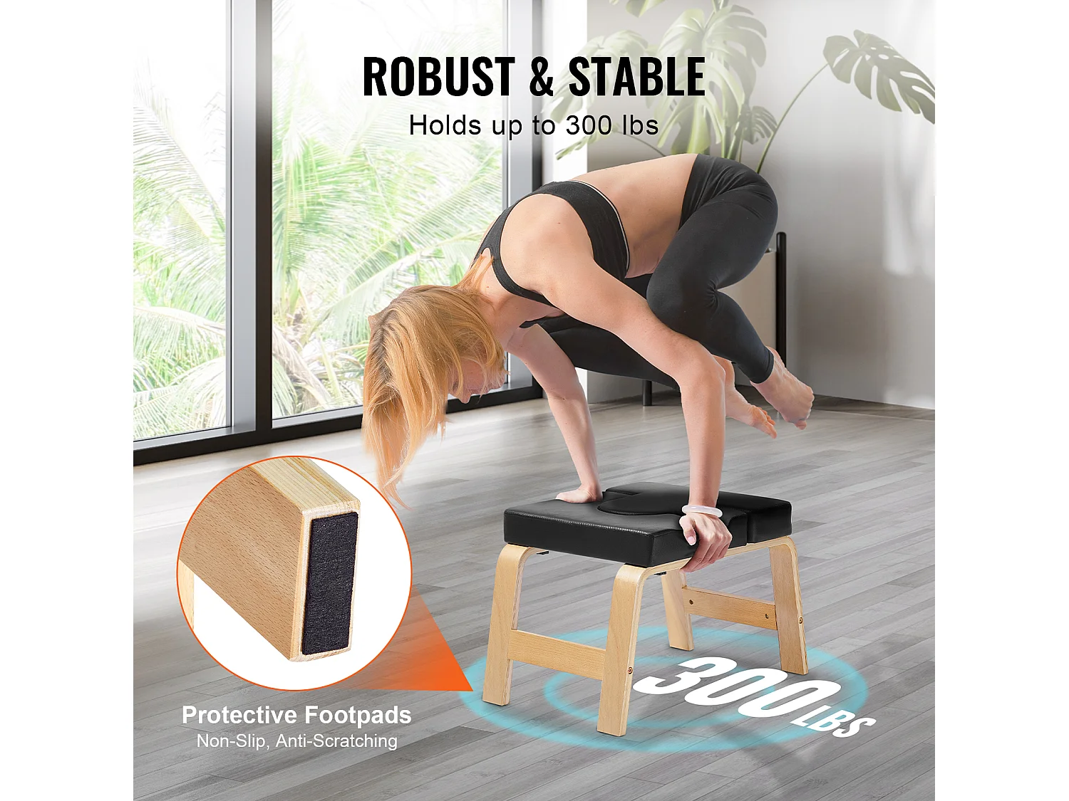 Banc de Yoga SucceBuy, Capacité de Charge 136 kg, pour Poirier, Entraînement de Fitness, Noir