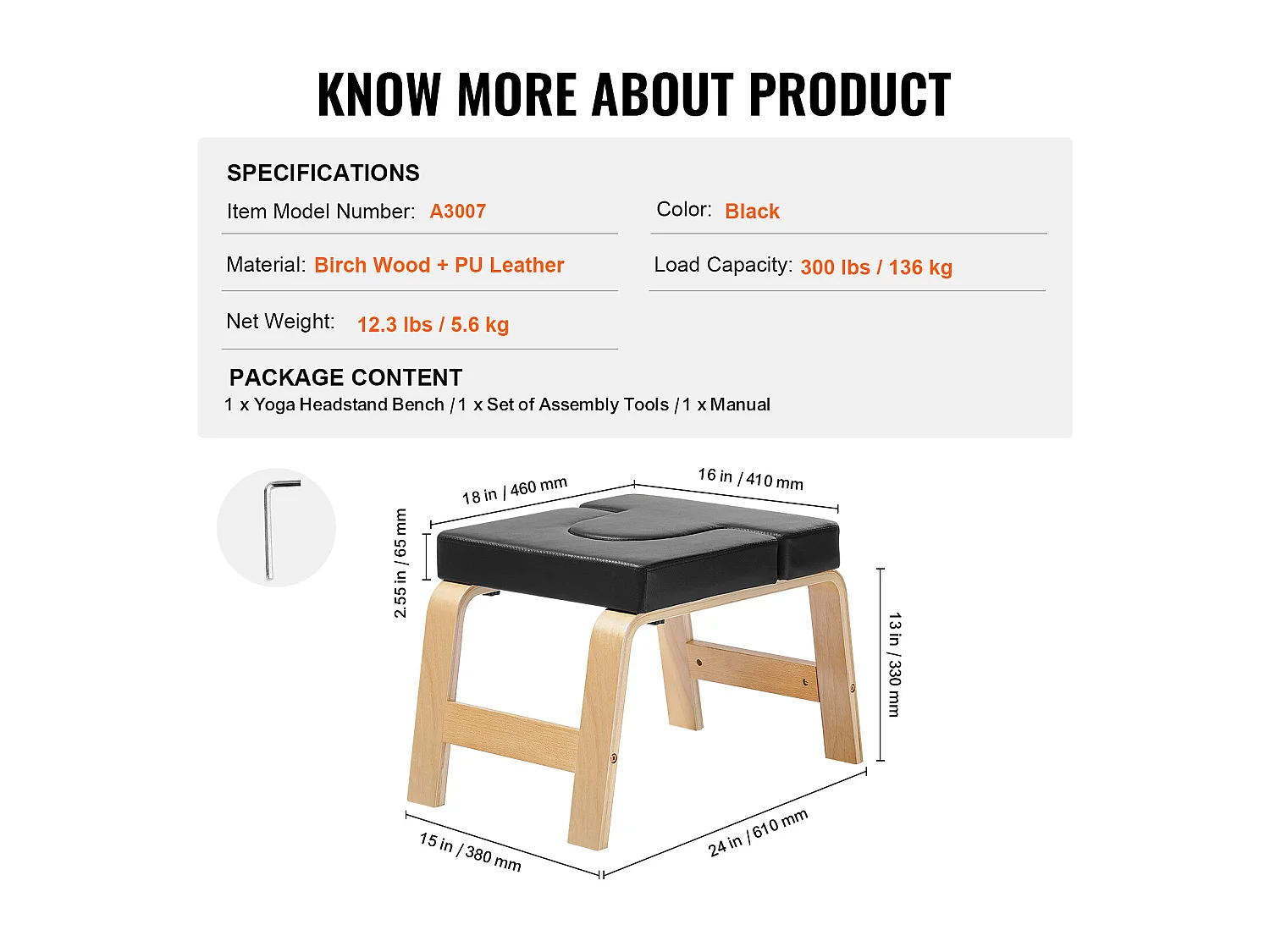 Banc de Yoga SucceBuy, Capacité de Charge 136 kg, pour Poirier, Entraînement de Fitness, Noir
