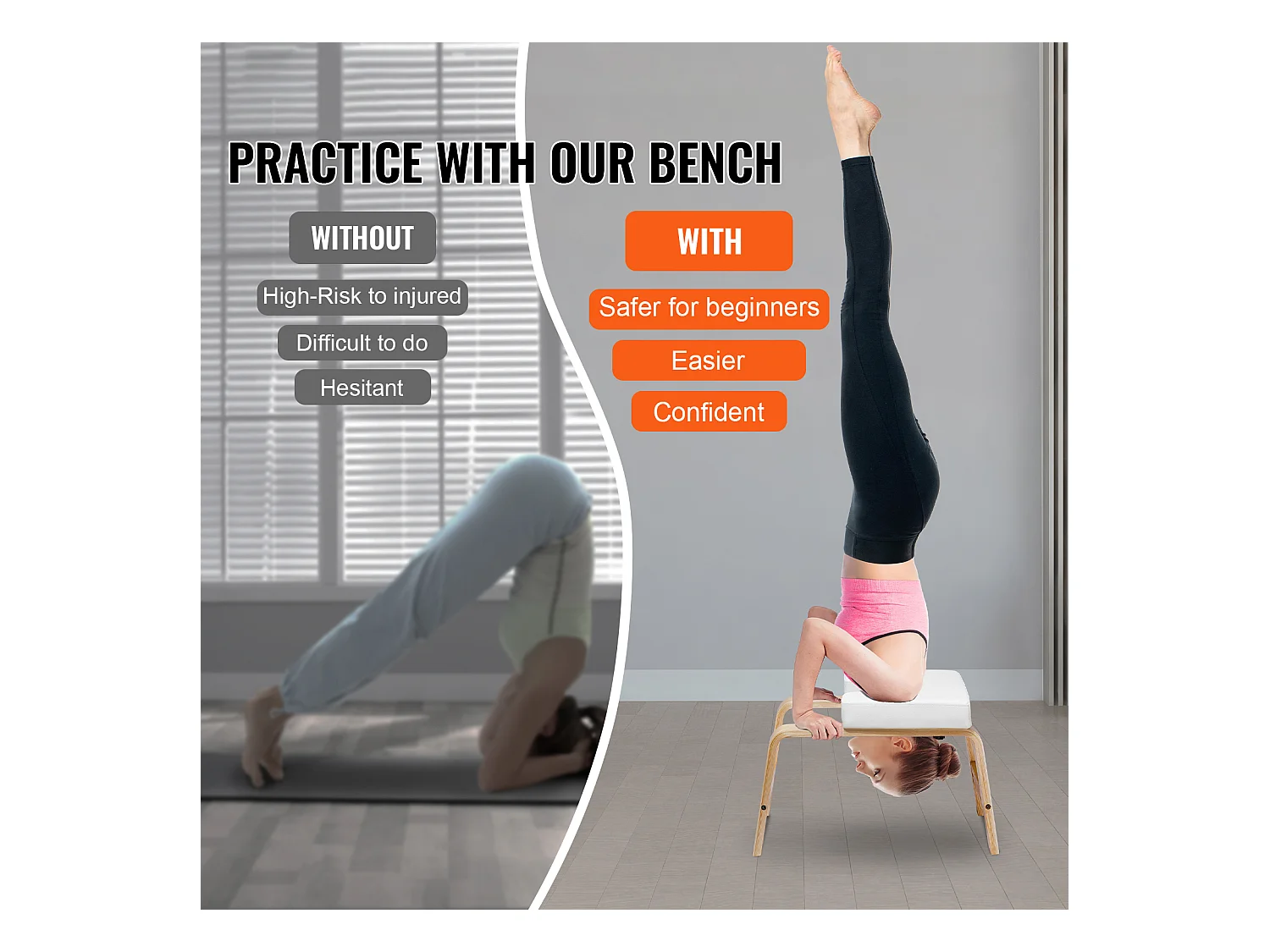 Krzesło do Jogi SucceBuy, Krzesło do Jogi do Wykonania Pozycji Krowy (Poirier), 136 kg, do Treningu Siły i Równowagi, Sala Treningowa, Biały