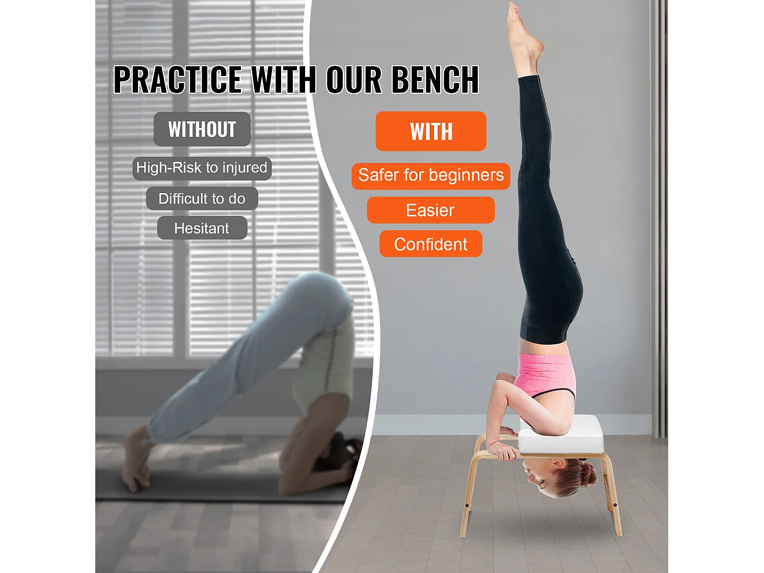 Sedia per Yoga SucceBuy, Sedia per Yoga per Fare la Posizione del Daino (Poirier), 136 kg, per Allenamento di Forza e Bilanciamento, Palestra, Bianco