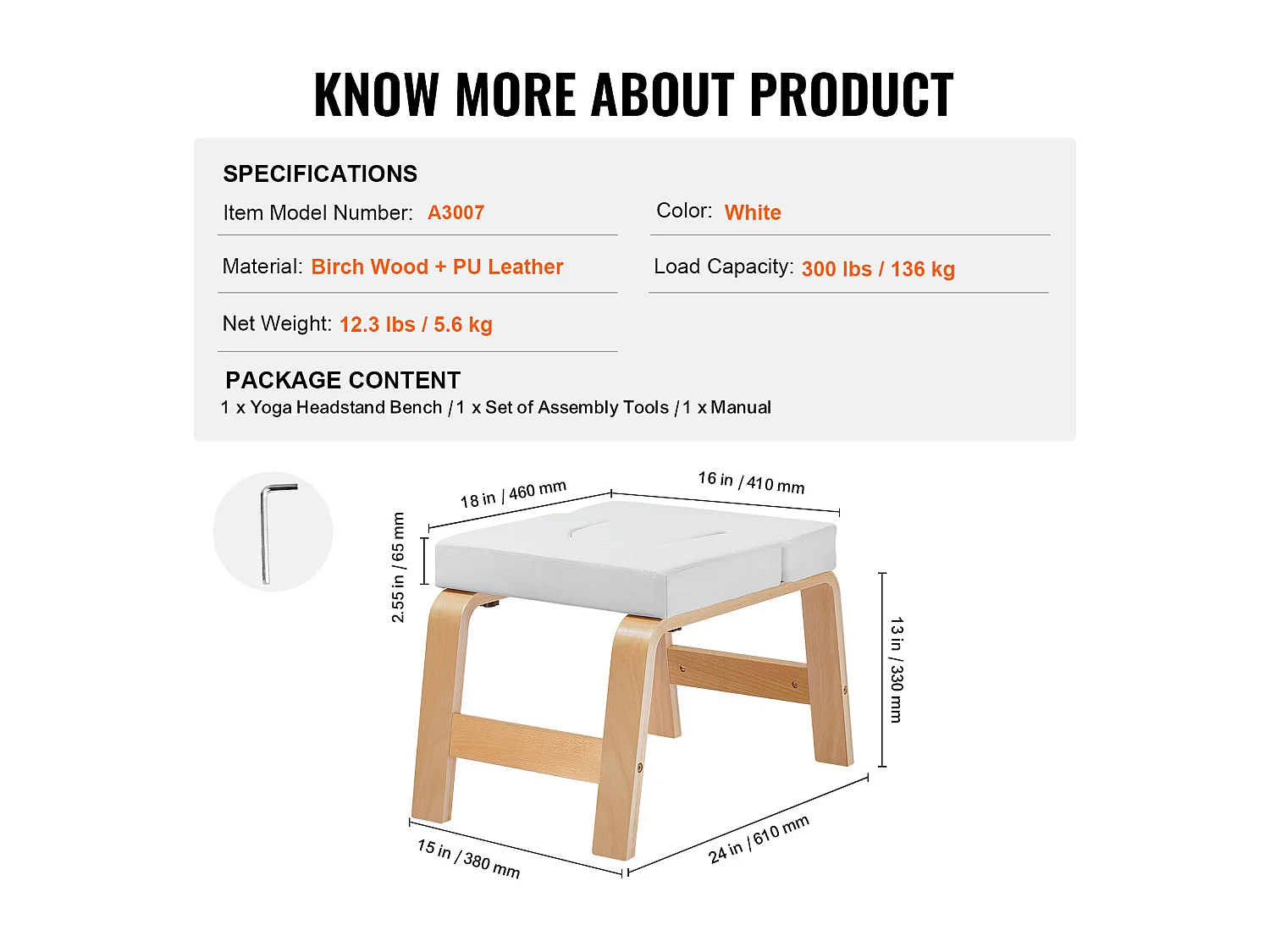 Sedia per Yoga SucceBuy, Sedia per Yoga per Fare la Posizione del Daino (Poirier), 136 kg, per Allenamento di Forza e Bilanciamento, Palestra, Bianco
