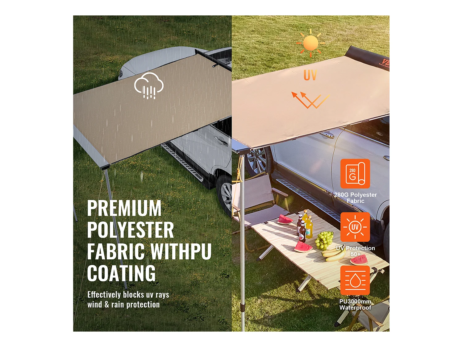 Auvent de Véhicule, Carport SucceBuy, Couverture D'ombre 140 x 201 cm, PU3000mm UV50+