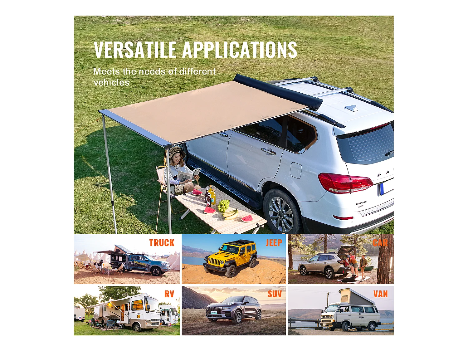 Auvent de Véhicule, Carport SucceBuy, Couverture D'ombre 140 x 201 cm, PU3000mm UV50+