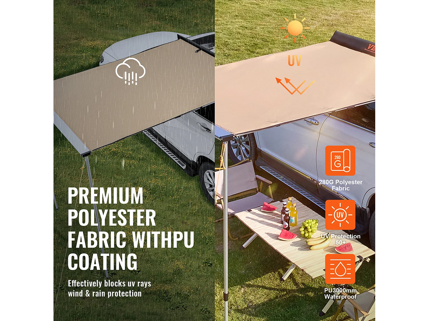 Auvent de Véhicule, Carport SucceBuy, Couverture D'ombre 140 x 201 cm, PU3000mm UV50+