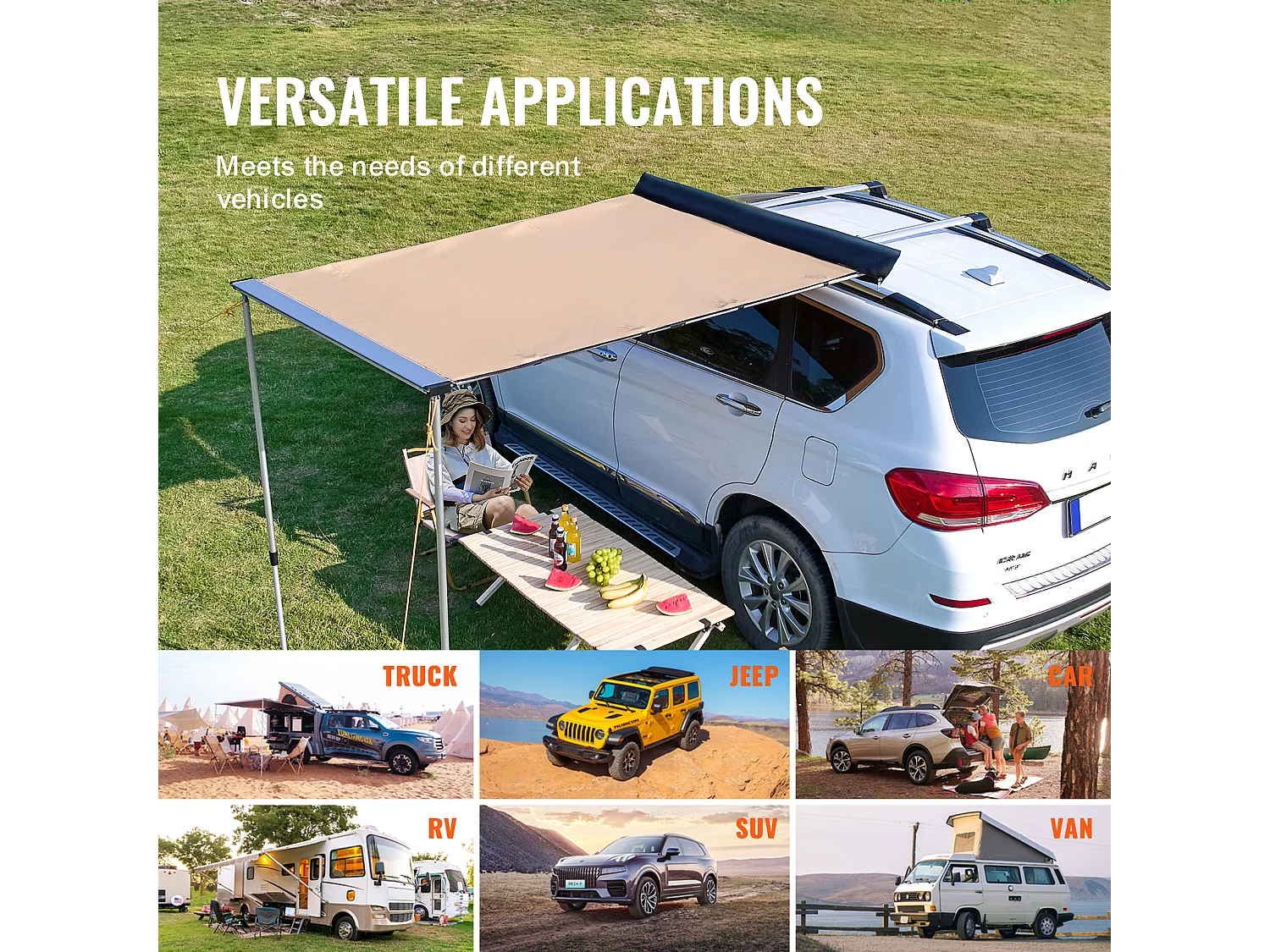 Auvent de Véhicule, Carport SucceBuy, Couverture D'ombre 140 x 201 cm, PU3000mm UV50+