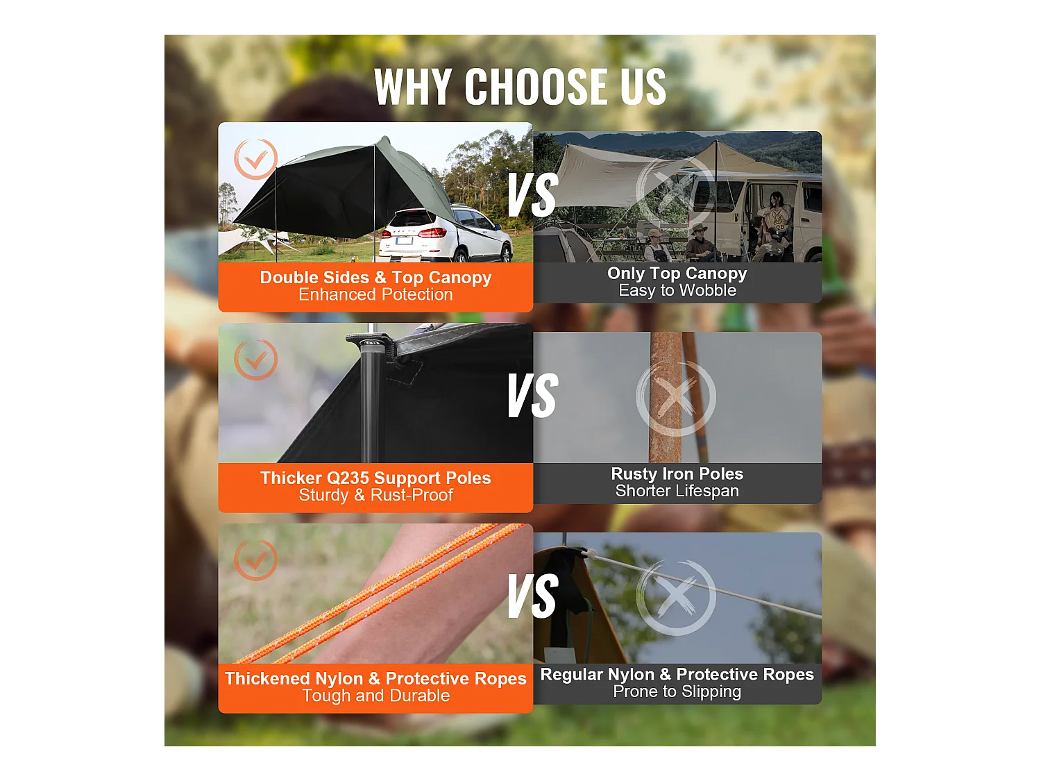 Tendone Veicolare SucceBuy, Copertura Ombrello 305 x 213 cm, PU2000mm UV50+, per Camion, SUV, Furgoni, Camper