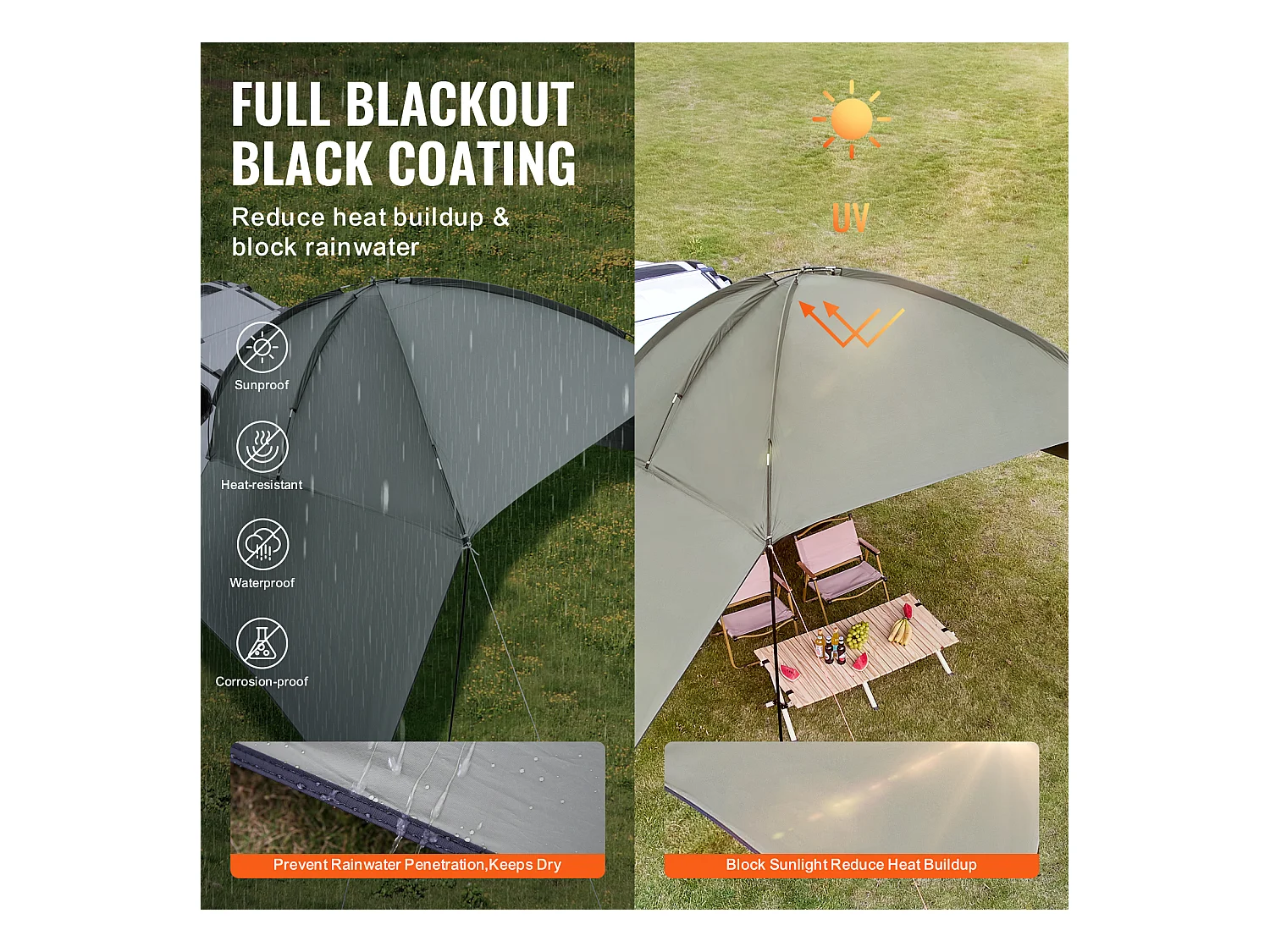 Tendone Veicolare SucceBuy, Copertura Ombrello 305 x 213 cm, PU2000mm UV50+, per Camion, SUV, Furgoni, Camper