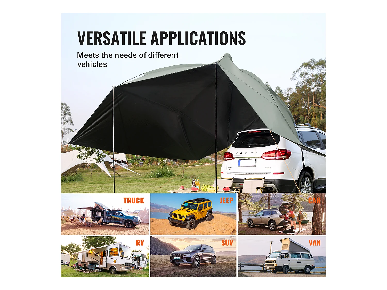 Tendone Veicolare SucceBuy, Copertura Ombrello 305 x 213 cm, PU2000mm UV50+, per Camion, SUV, Furgoni, Camper