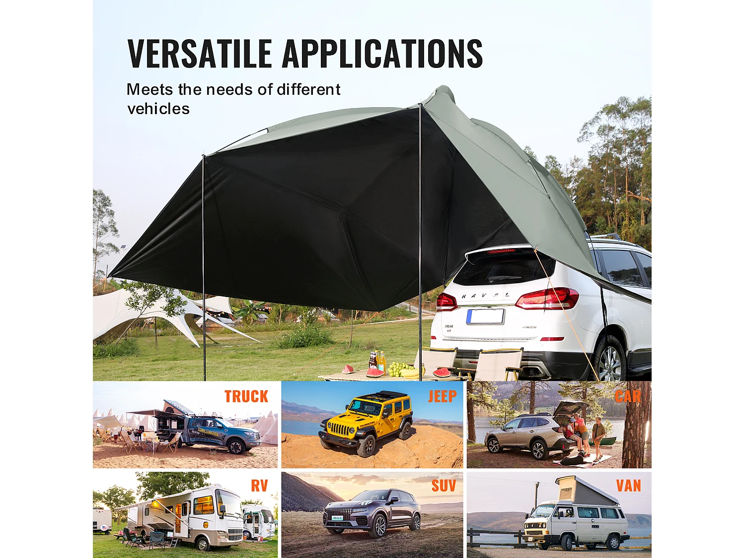 Auvent de Véhicule, Carport SucceBuy, Couverture D'ombre 305 x 213 cm, PU2000mm UV50+