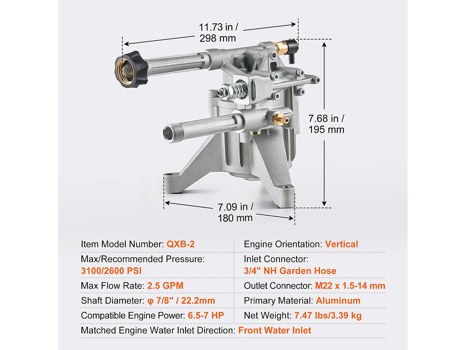 Pompe de Nettoyeur Haute Pression SucceBuy, 22,2 mm, 3100 PSI, 2,5 GPM, 5 Buses Verticales, pour Honda, Troy Bilt, PowerStroke, Craftsman