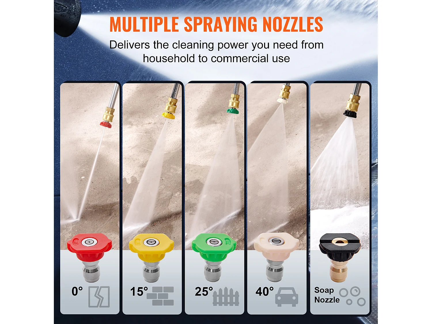 Pompe de Nettoyeur Haute Pression SucceBuy, 22,2 mm, 3100 PSI, 2,5 GPM, 5 Buses Verticales, pour Honda, Troy Bilt, PowerStroke, Craftsman