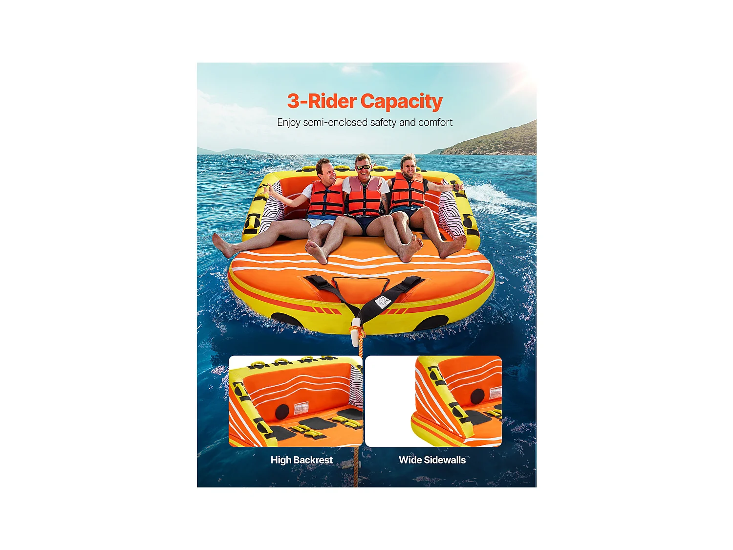 Bouée Tractée, SucceBuy Tube Remorquable pour la Navigation de Plaisance, Tube Gonflable pour Sports Nautiques pour 1 à 3 Passagers