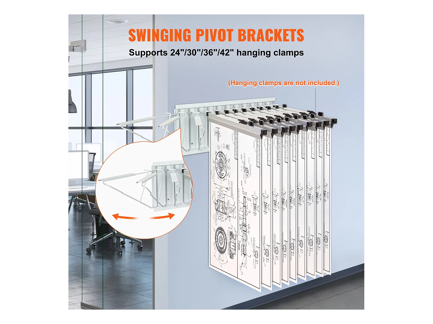 Étagère de Rangement Mural pour Plans SucceBuy, 12 Supports Pivotants, peut Contenir 1 200 Feuilles