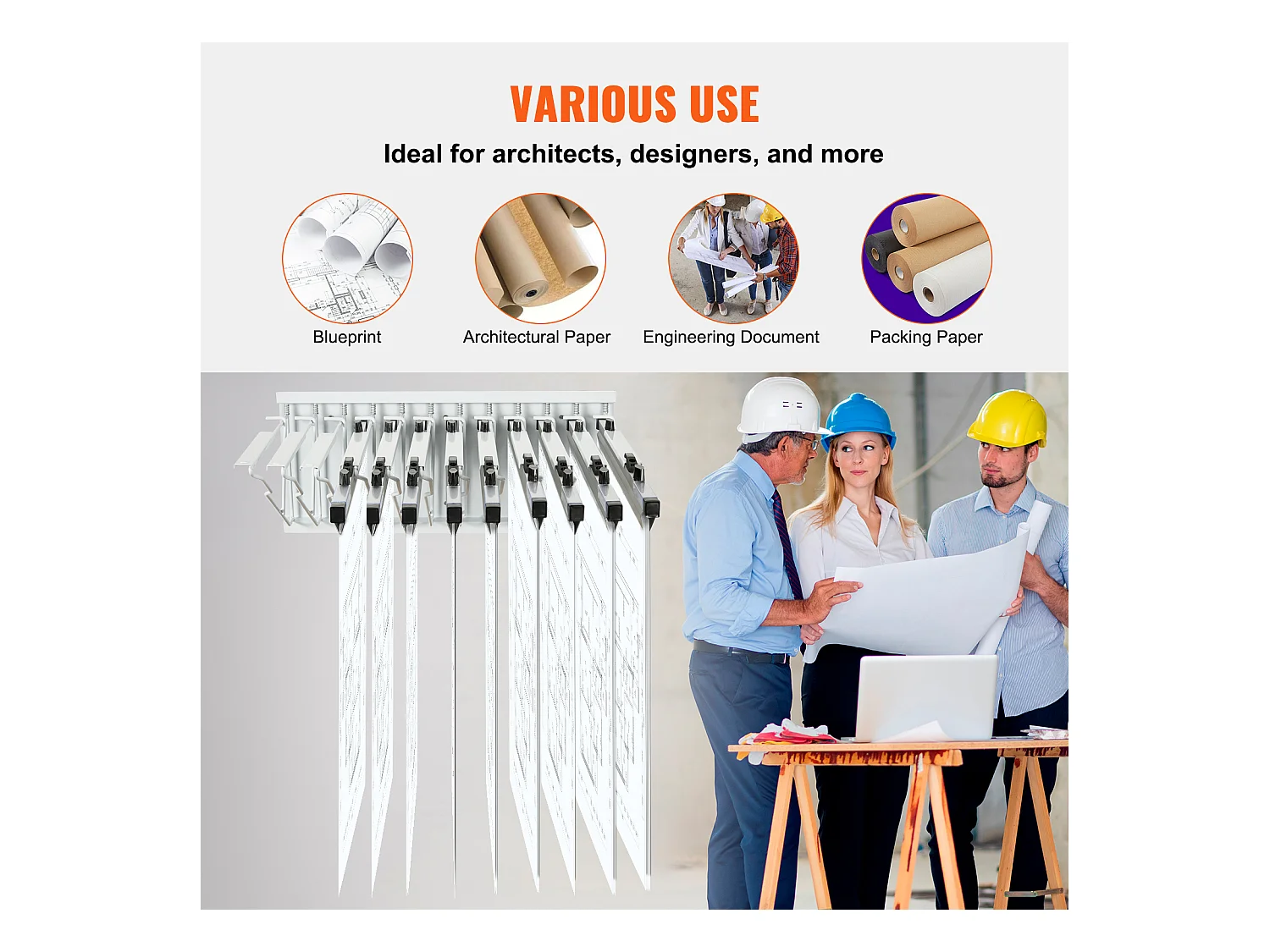 Étagère de Rangement Mural pour Plans SucceBuy, 12 Supports Pivotants, peut Contenir 1 200 Feuilles