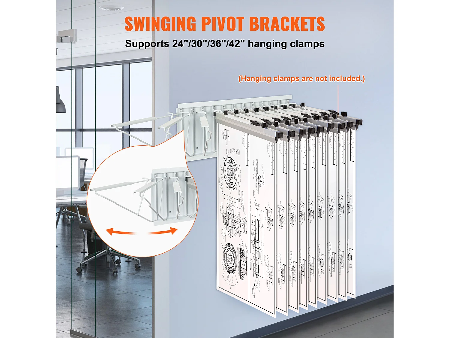 Étagère de Rangement Mural pour Plans SucceBuy, 12 Supports Pivotants, peut Contenir 1 200 Feuilles