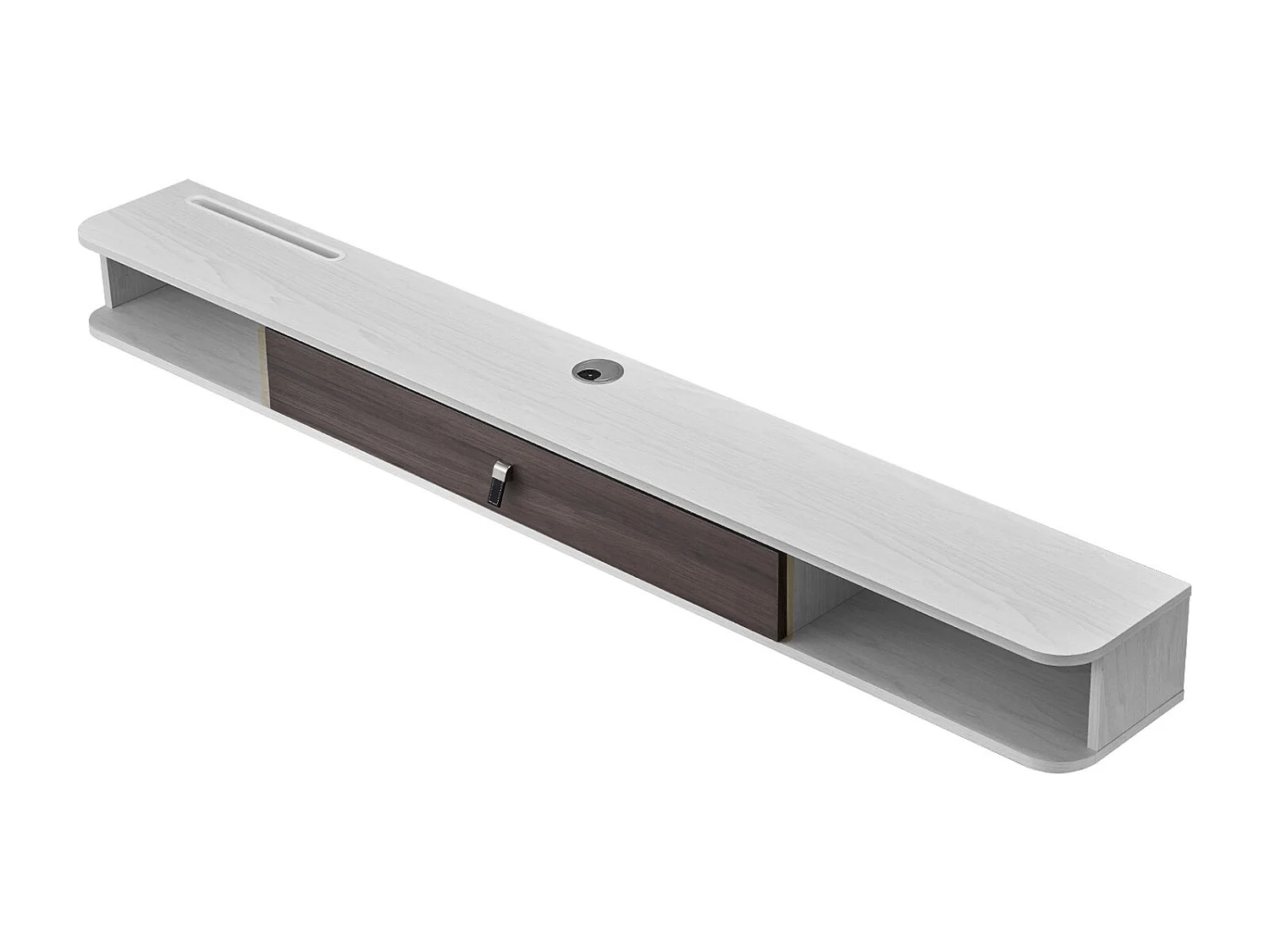 Szafka Ścienna pod TV SucceBuy Wiszący Stojak pod Telewizor, 180 cm, Konsola Multimedialna z Systemem Zarządzania Kablami, Nowoczesna Półka z Płyty Wiórowej