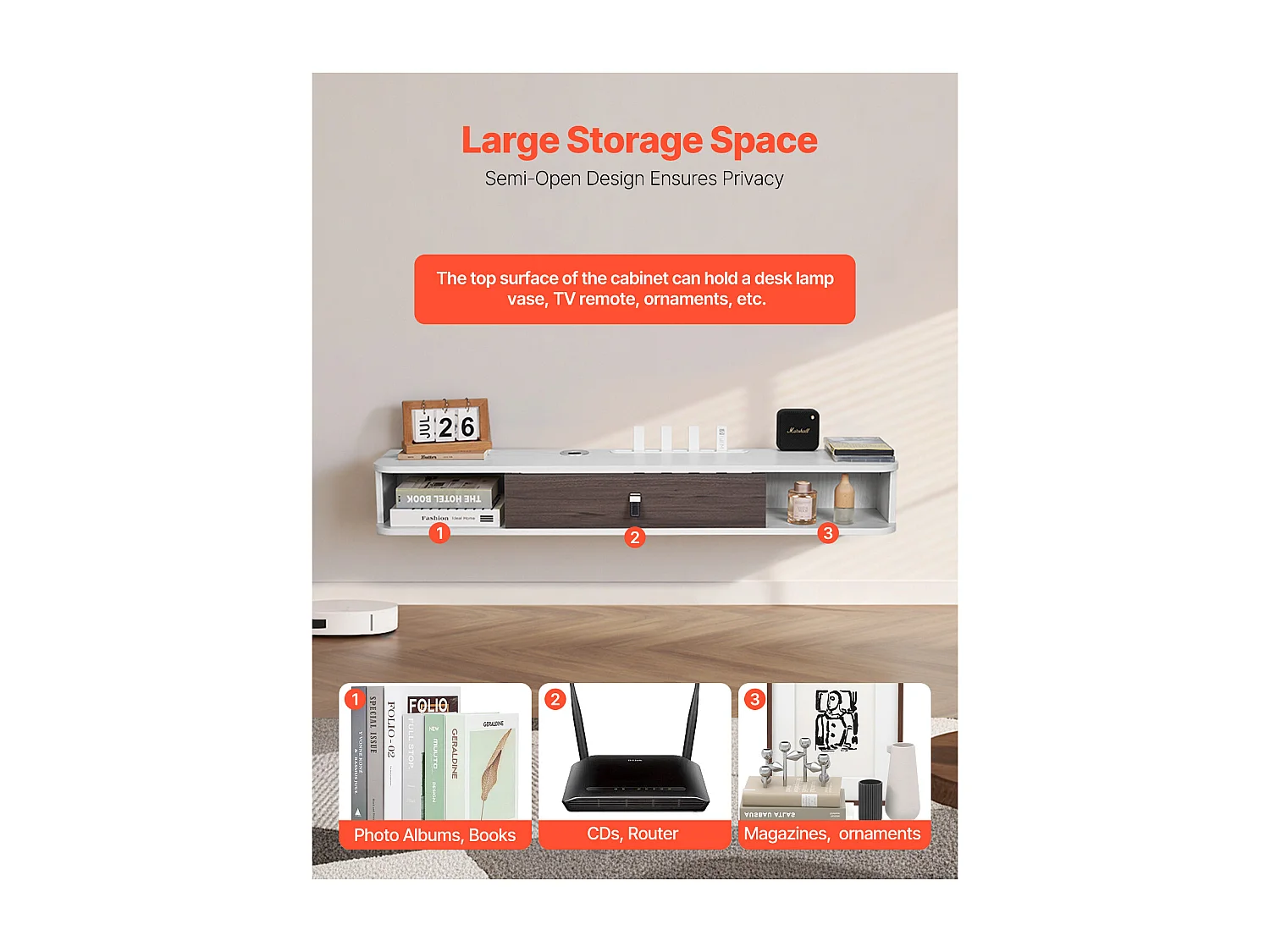 Szafka Ścienna pod TV SucceBuy Wiszący Stojak pod Telewizor, 120 cm, Nowoczesna Konsola Multimedialna z Systemem Zarządzania Kablami, Półka z Płyty Wiórowej